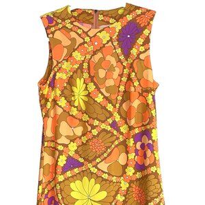 Vintage Catalina 1960s Mod Floral Day Glo Dress Psychedelic Groovy Hippie Maxi